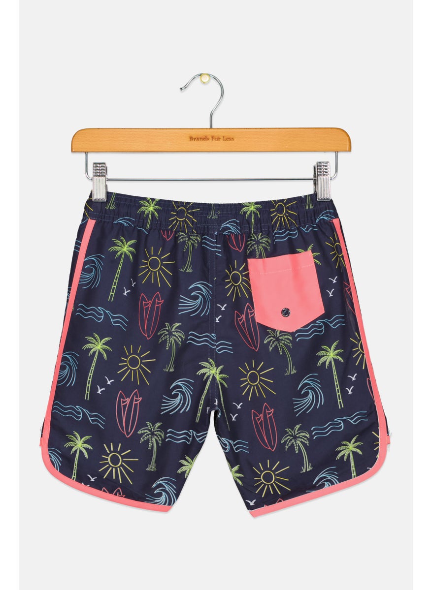 Kids Boy Allover Print Swimwear Shorts, Multicolor
