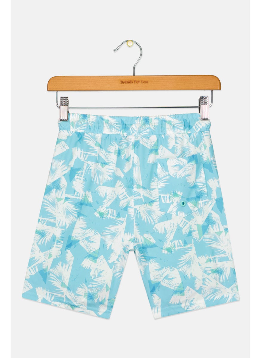 Kids Boy Drawstring Tie Dye Board Short, Aqua Blue