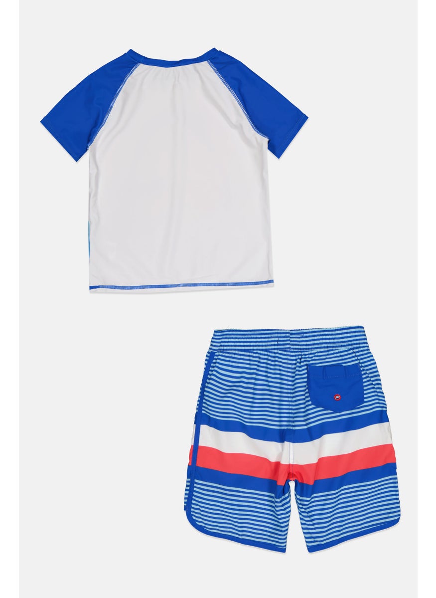 Kids Boy 2Pcs Shark Print Top And Short Swimwear Set, Blue