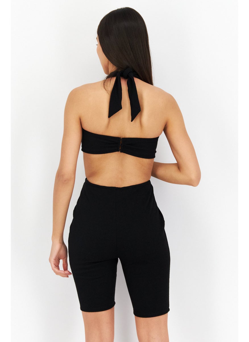 Women Plain Sleeveless Playsuit , Black
