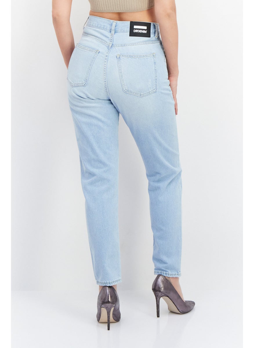 Women Regular Fit High Waist Rip Non-Stretchable Denim Jean, Blue