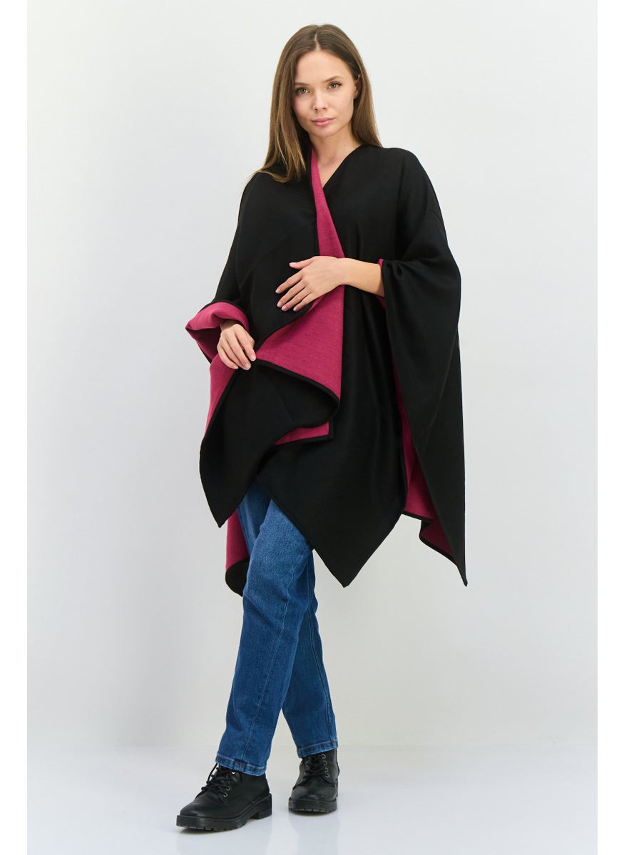 Women Plain Ruana Poncho 147 x 130 cm, Black