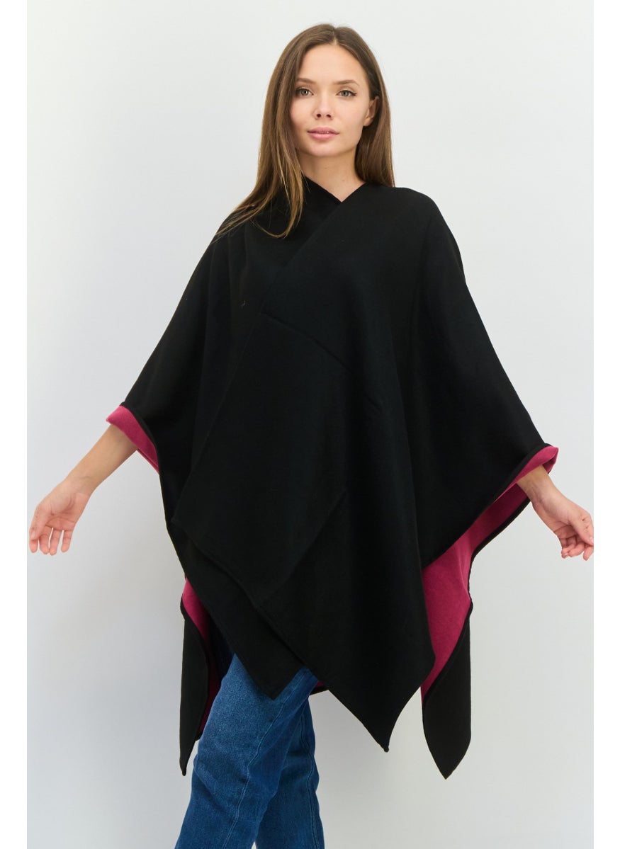 Women Plain Ruana Poncho 147 x 130 cm, Black