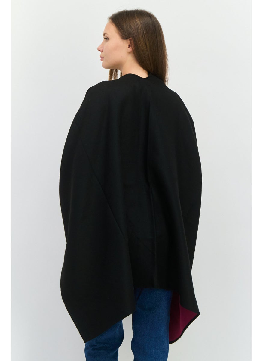 Women Plain Ruana Poncho 147 x 130 cm, Black
