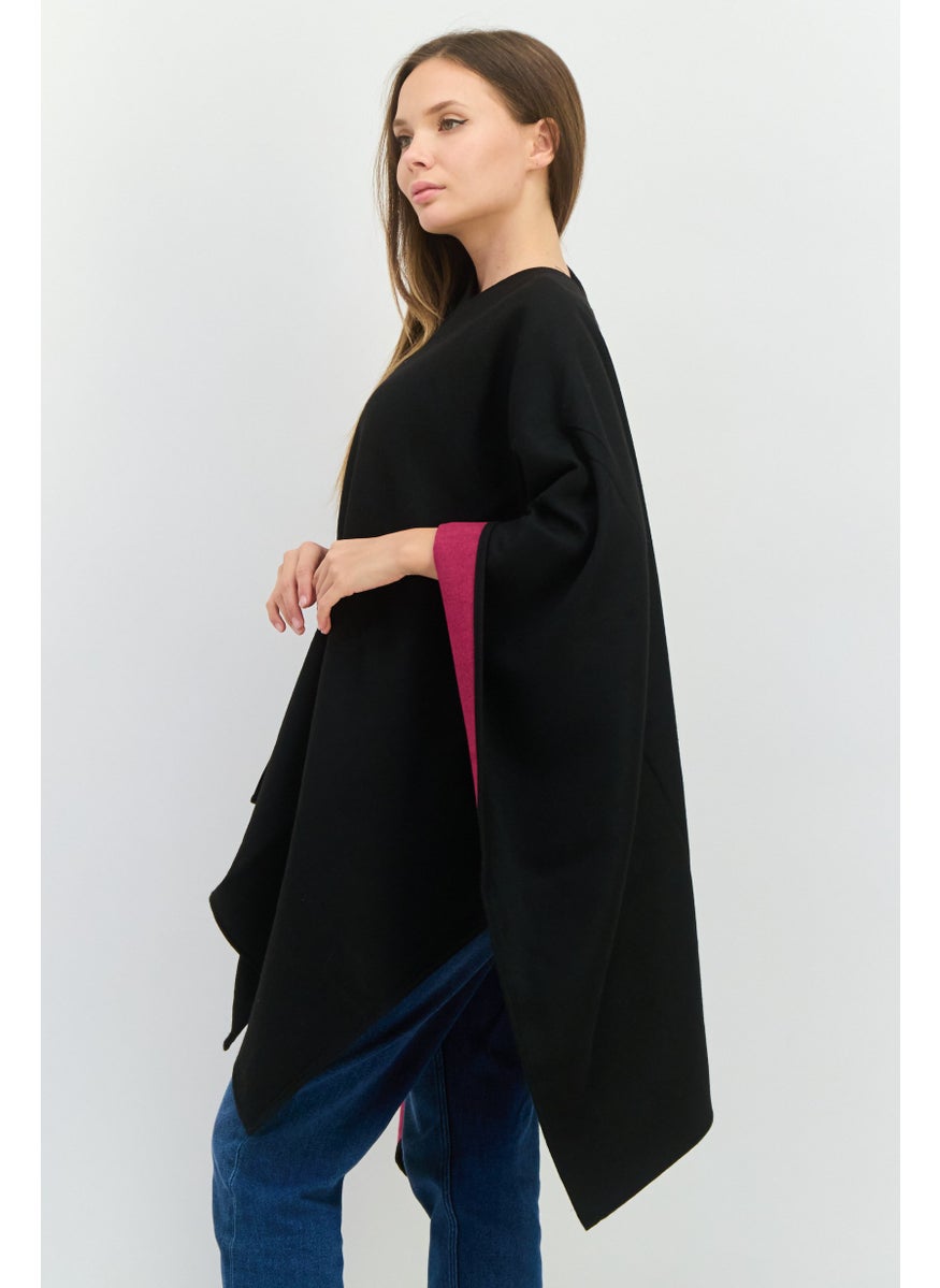 Women Plain Ruana Poncho 147 x 130 cm, Black
