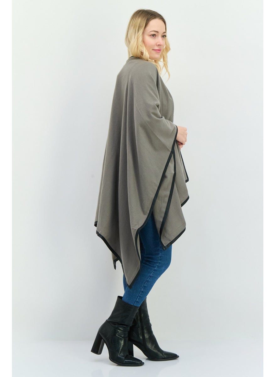 Women Plain Ruana Shawl Poncho 130 L x 75 H cm, Grey