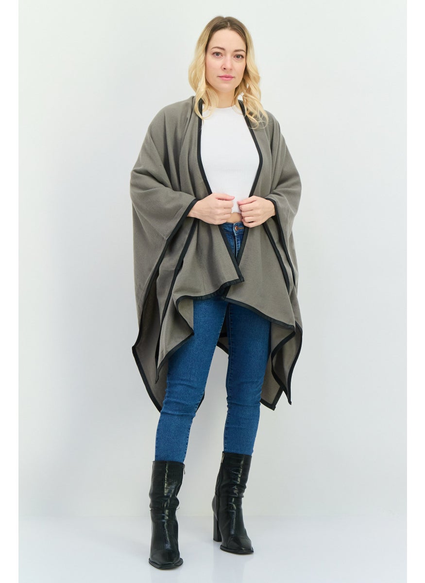 Women Plain Ruana Shawl Poncho 130 L x 75 H cm, Grey
