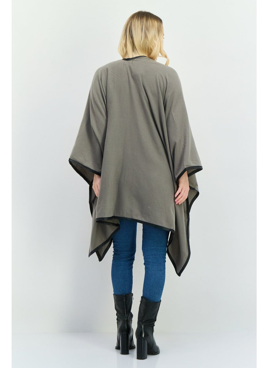 Women Plain Ruana Shawl Poncho 130 L x 75 H cm, Grey