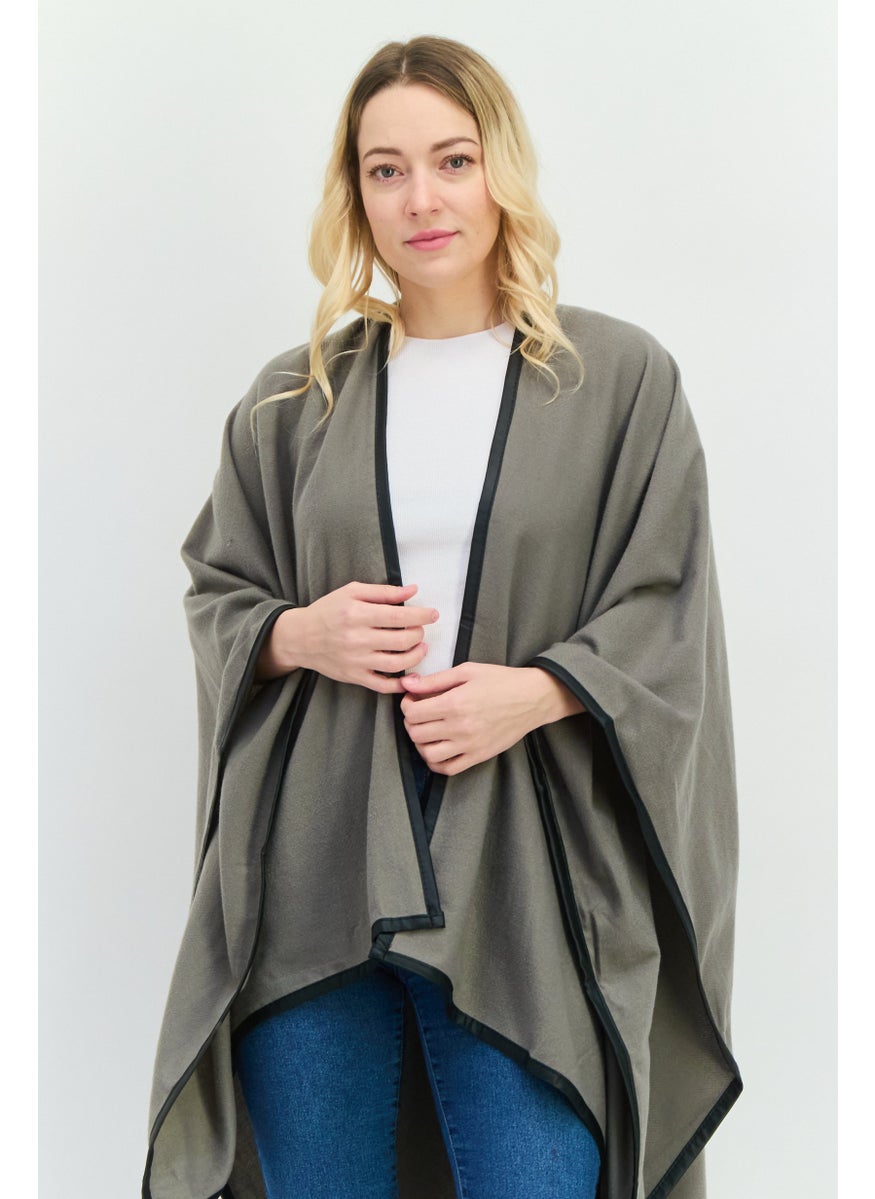 Women Plain Ruana Shawl Poncho 130 L x 75 H cm, Grey