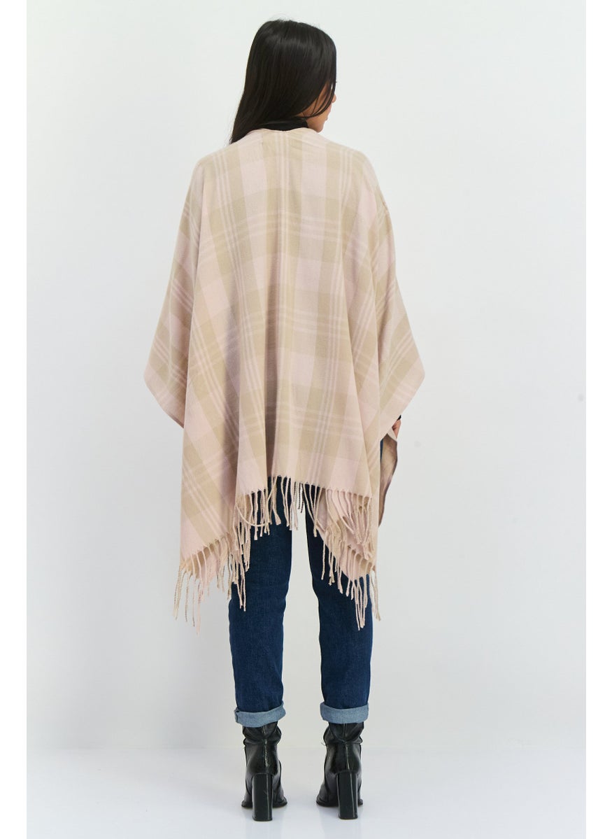 Women Plaid Ruana Poncho 130 L x 75 H cm, Blush Pink