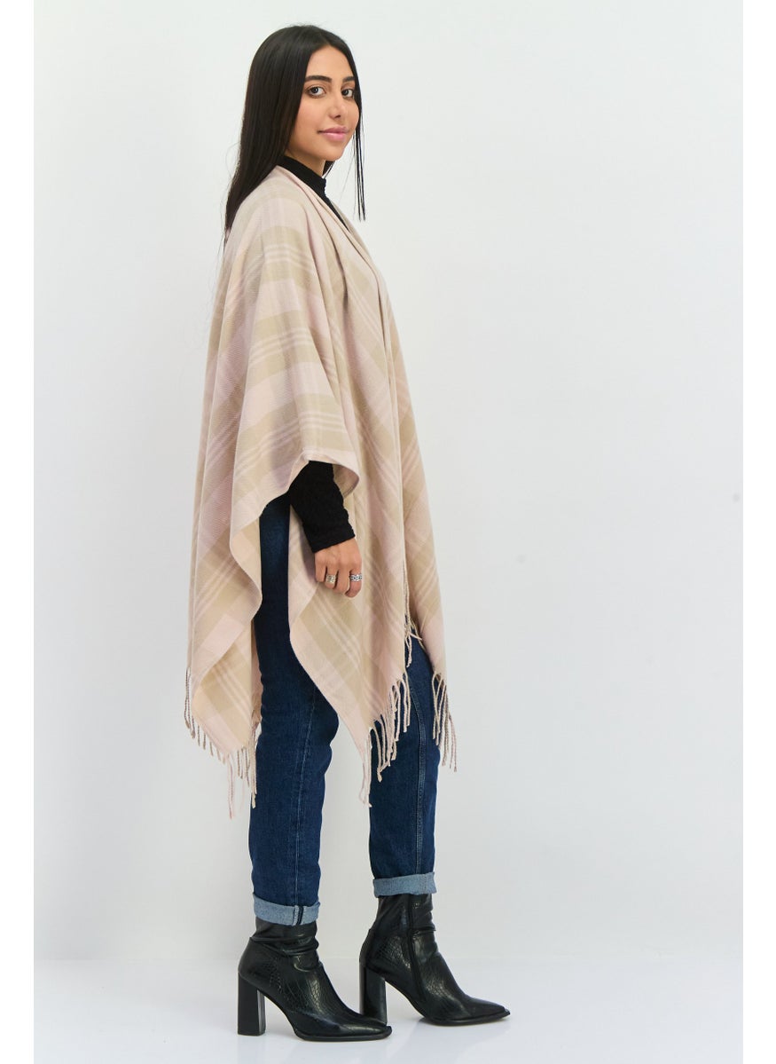 Women Plaid Ruana Poncho 130 L x 75 H cm, Blush Pink