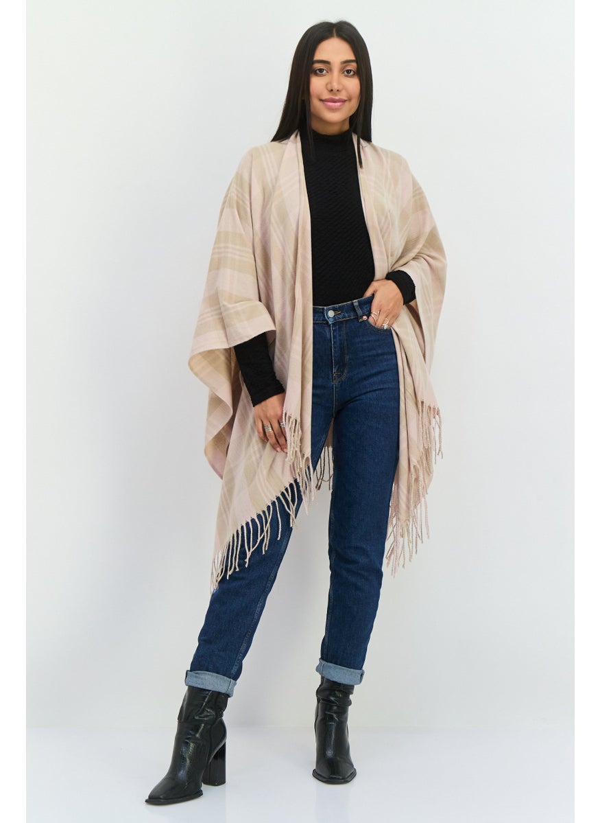 Women Plaid Ruana Poncho 130 L x 75 H cm, Blush Pink