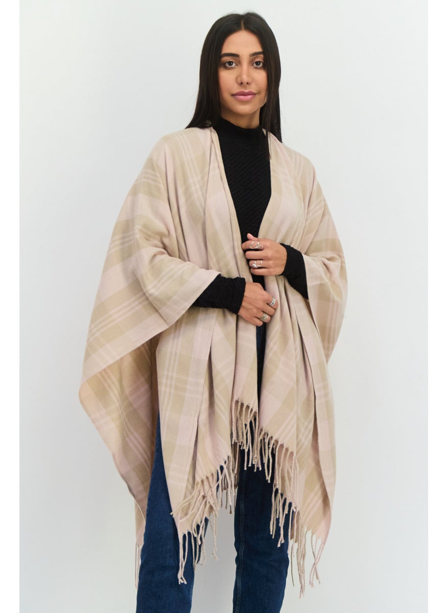 Women Plaid Ruana Poncho 130 L x 75 H cm, Blush Pink