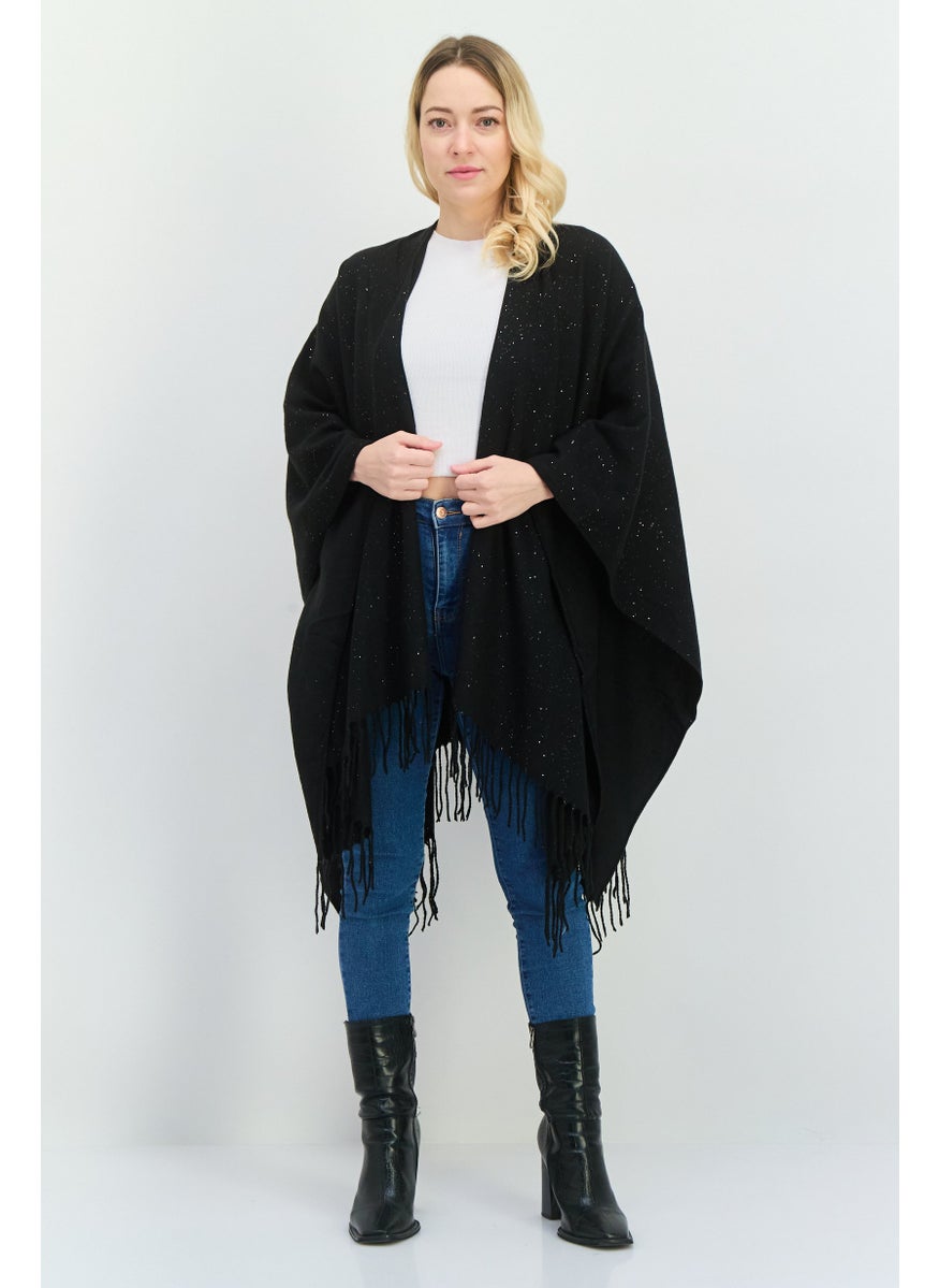 Women Metallic Ruana Poncho 135 L x 78 H cm, Black