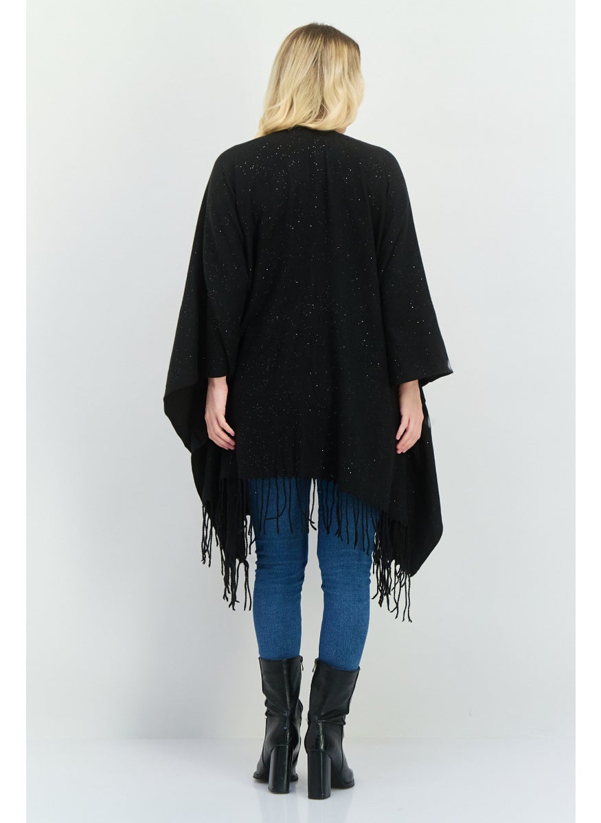 Women Metallic Ruana Poncho 135 L x 78 H cm, Black
