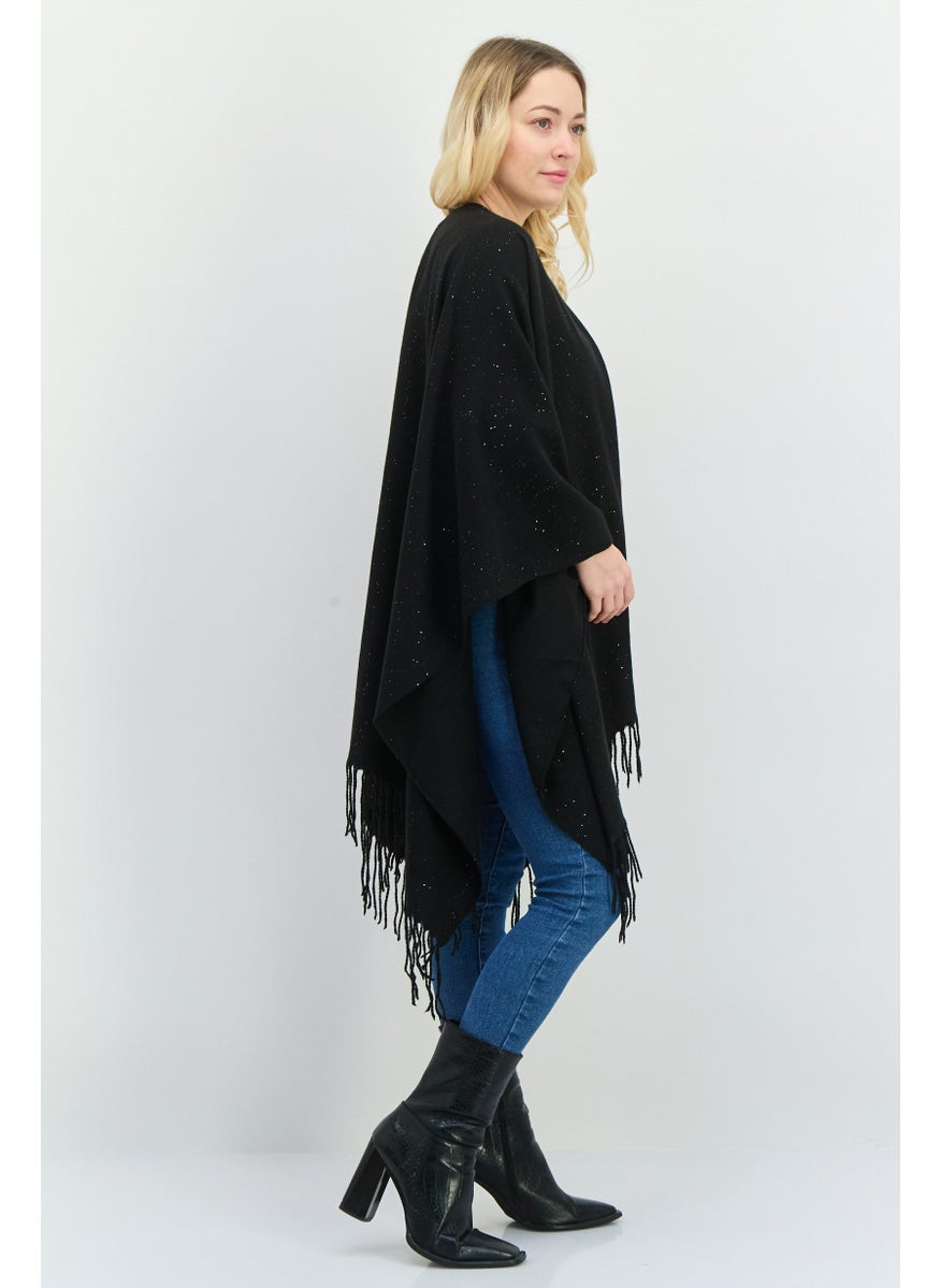 Women Metallic Ruana Poncho 135 L x 78 H cm, Black