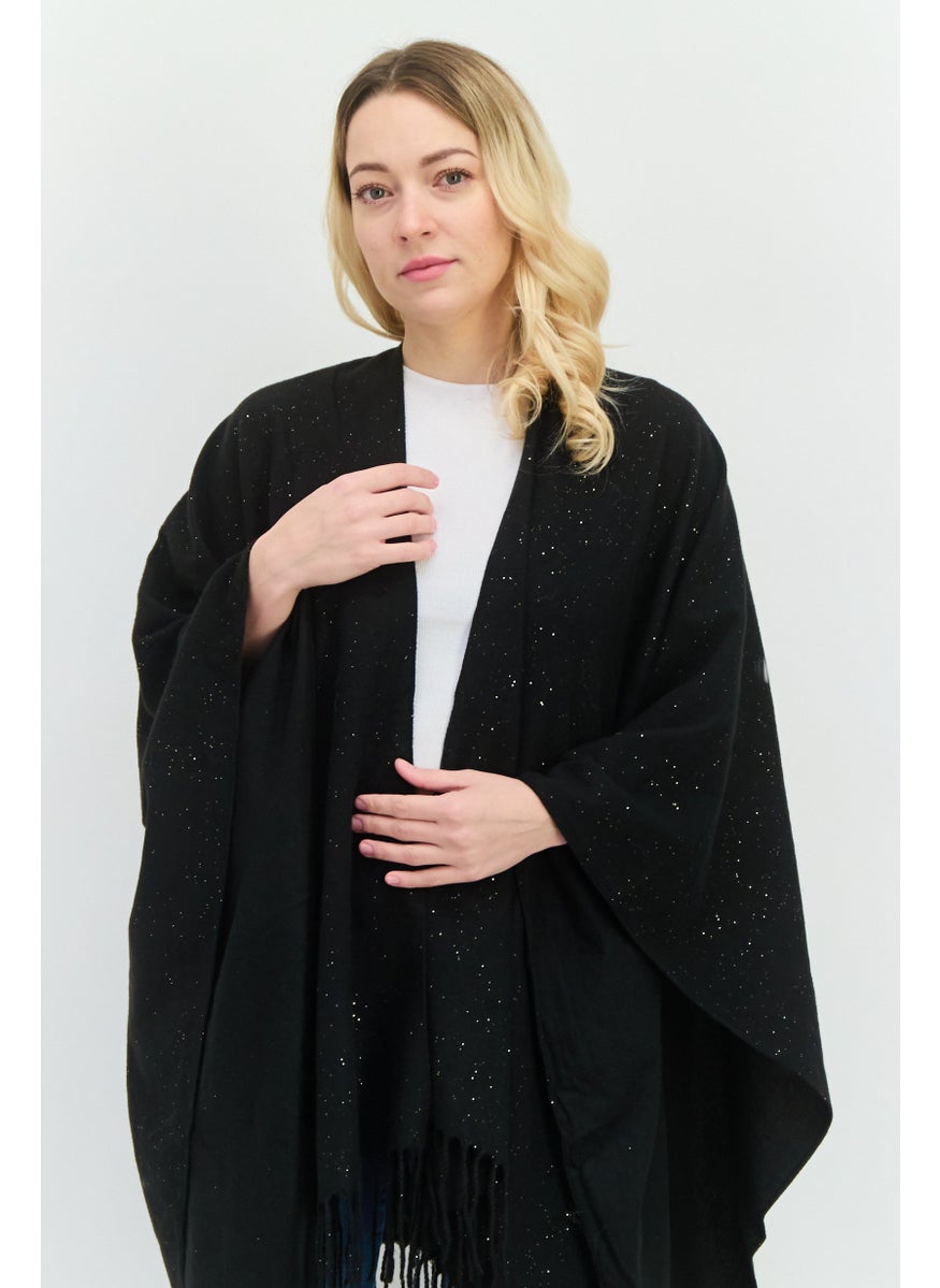 Women Metallic Ruana Poncho 135 L x 78 H cm, Black