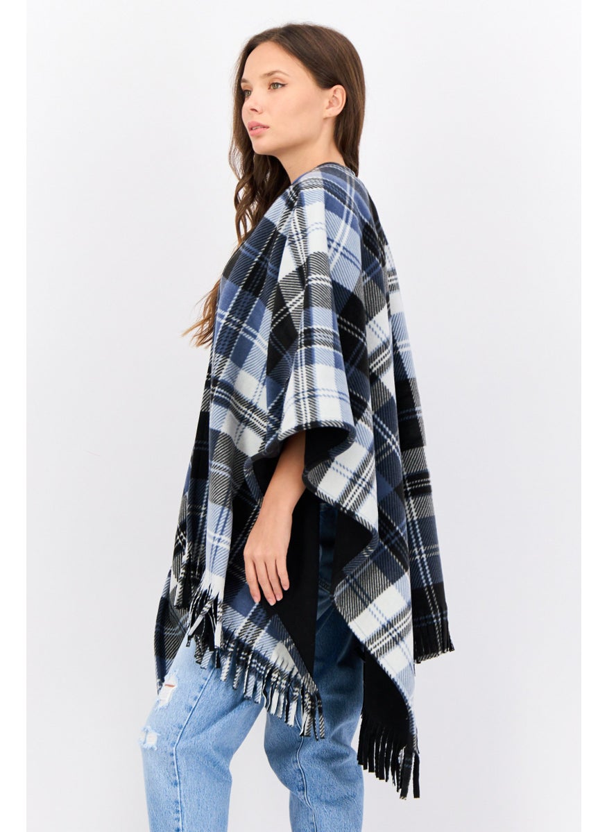 Women Plaid Poncho, Black