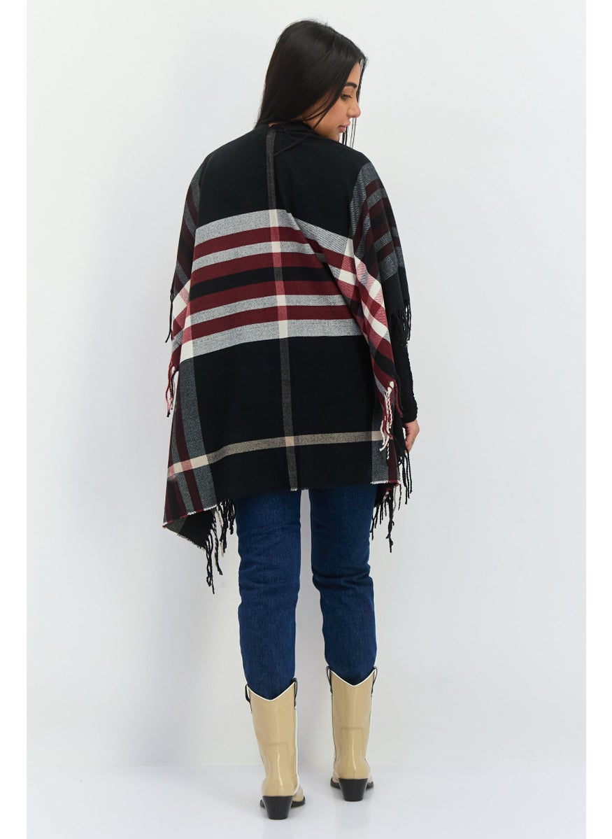 Women Plaid Ruana Poncho 100 L x 80 H cm, Black