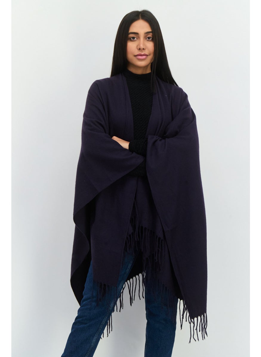 Women Solid Wrap Poncho, Navy