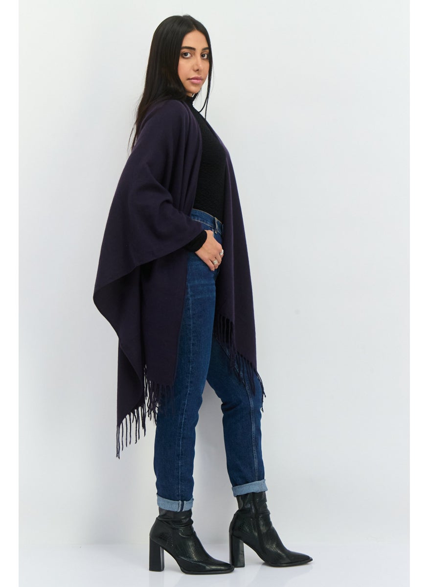 Women Solid Wrap Poncho, Navy