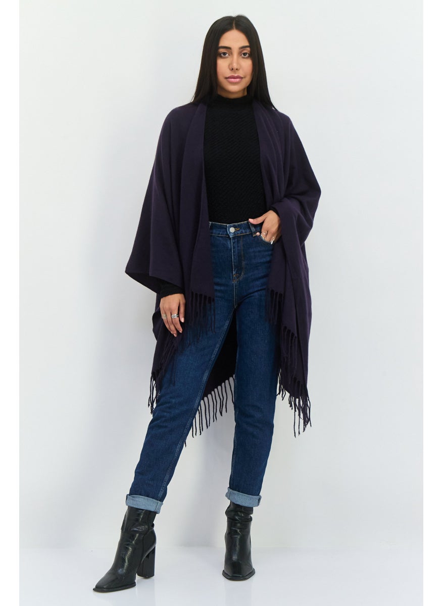 Women Solid Wrap Poncho, Navy