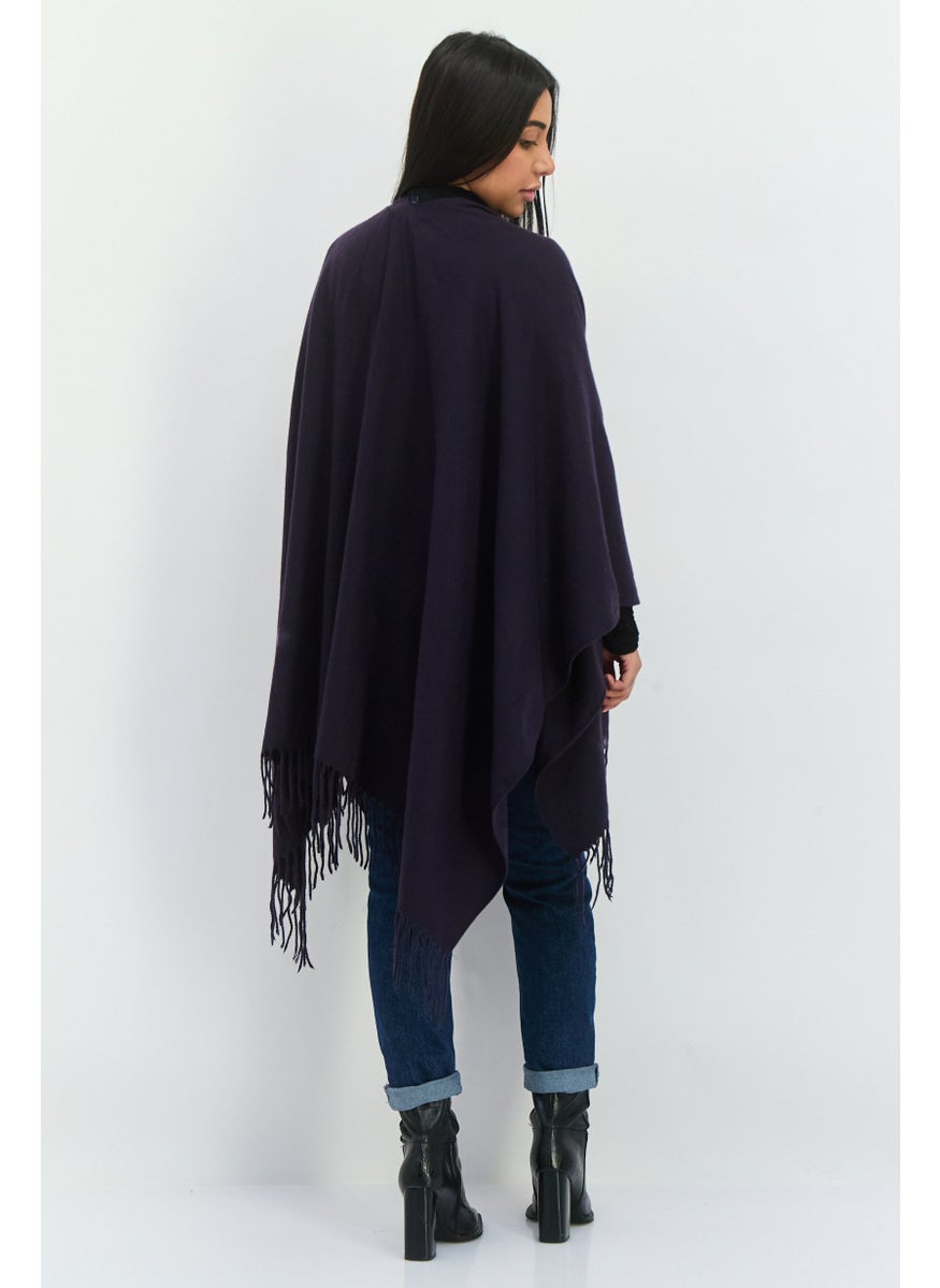 Women Solid Wrap Poncho, Navy