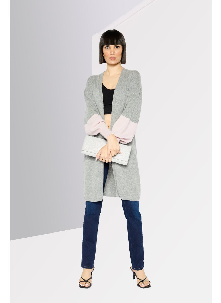 Women Two-Tone Cardigan, Grey