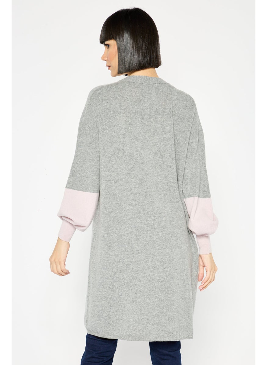 Women Two-Tone Cardigan, Grey
