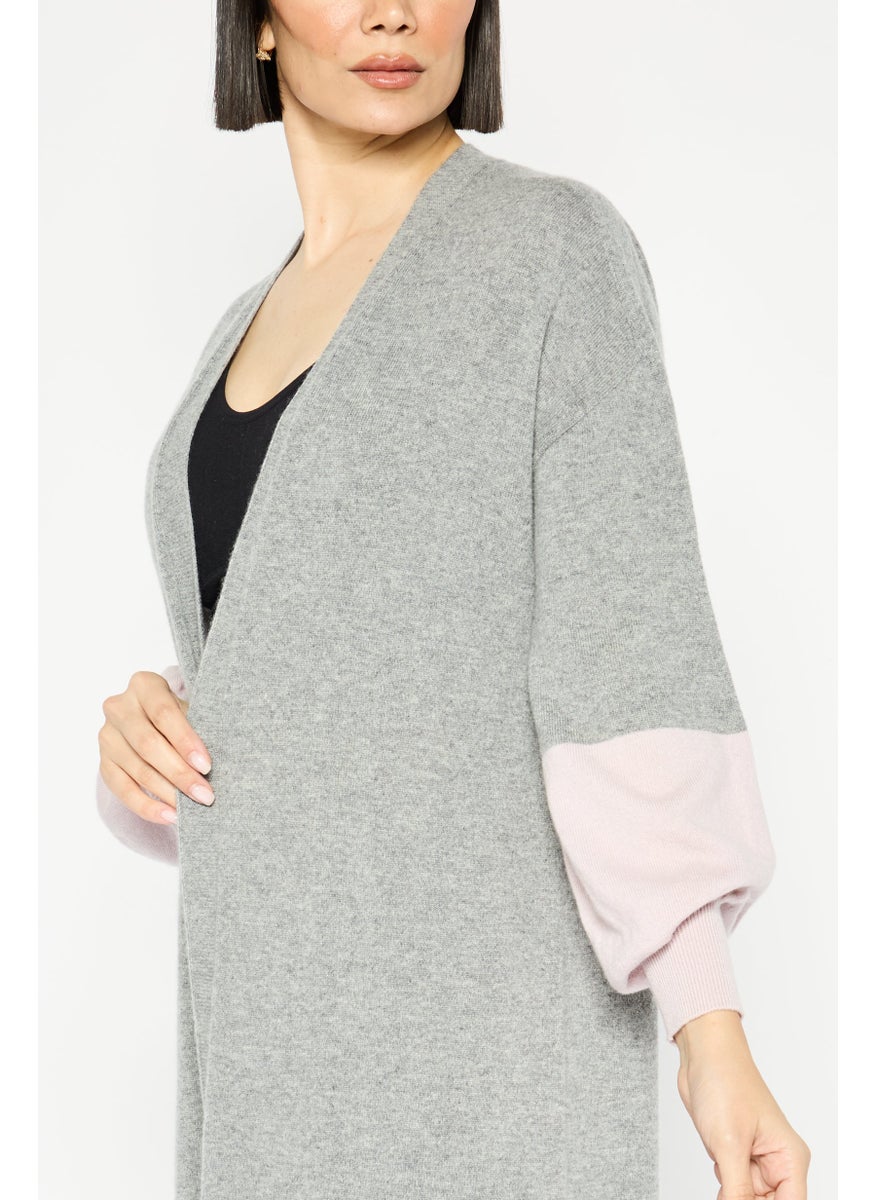 Women Two-Tone Cardigan, Grey