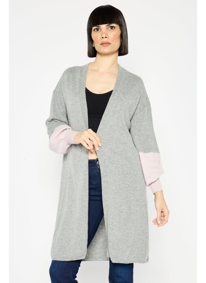 Women Two-Tone Cardigan, Grey