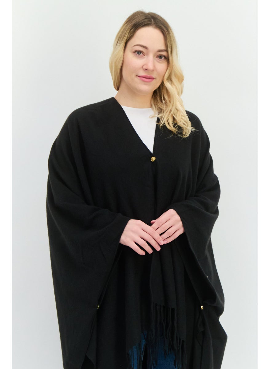 Women Plain Ruana Shawl Poncho130 L x 80 H cm, Black