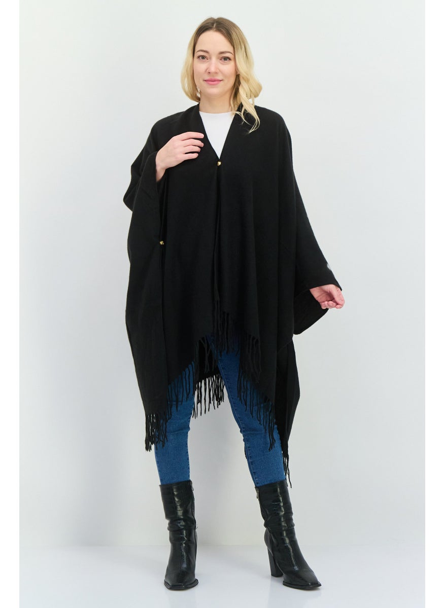 Women Plain Ruana Shawl Poncho130 L x 80 H cm, Black