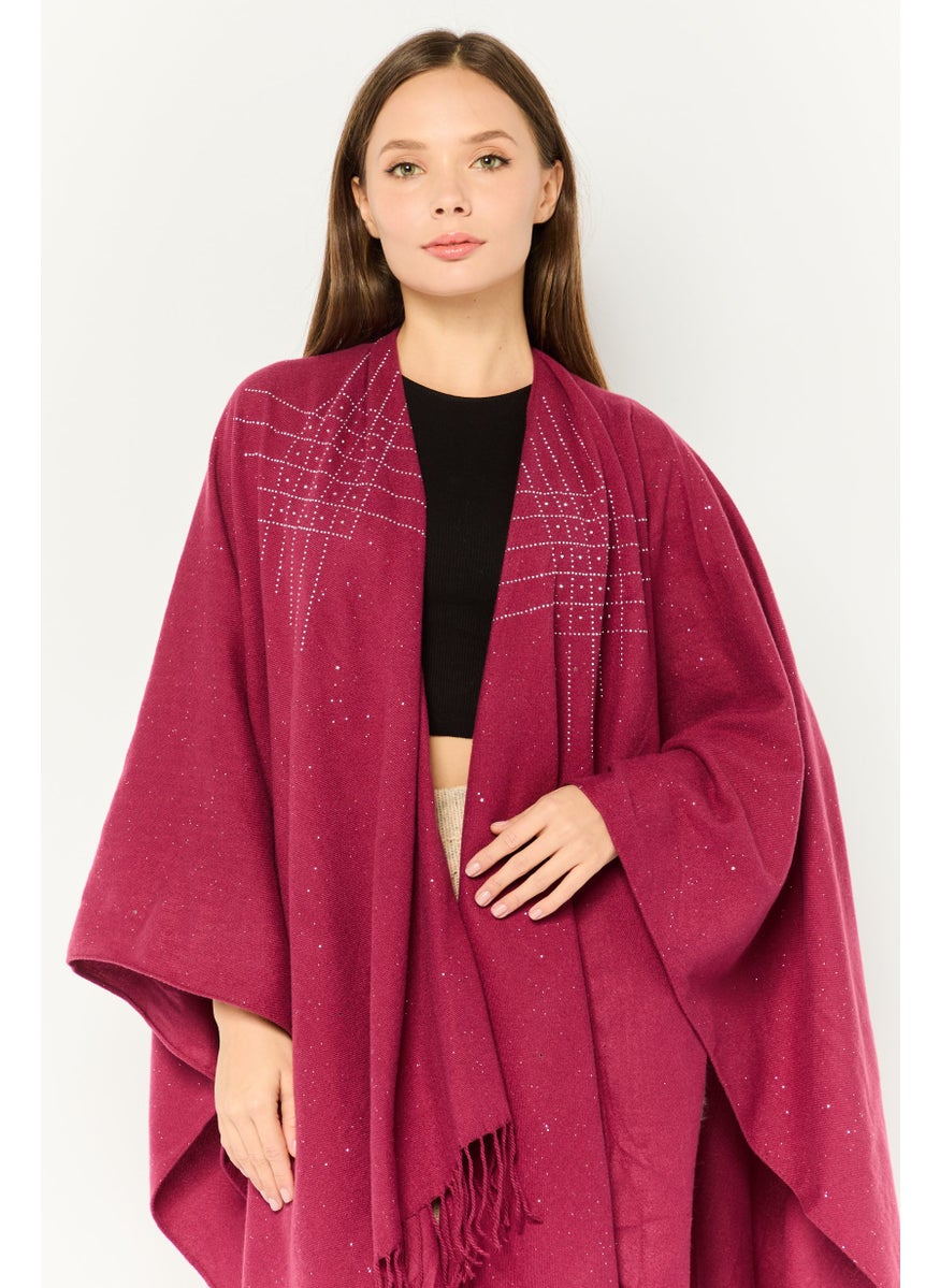 Women Textured Riana Poncho 135 L x 78 H cm, Maroon
