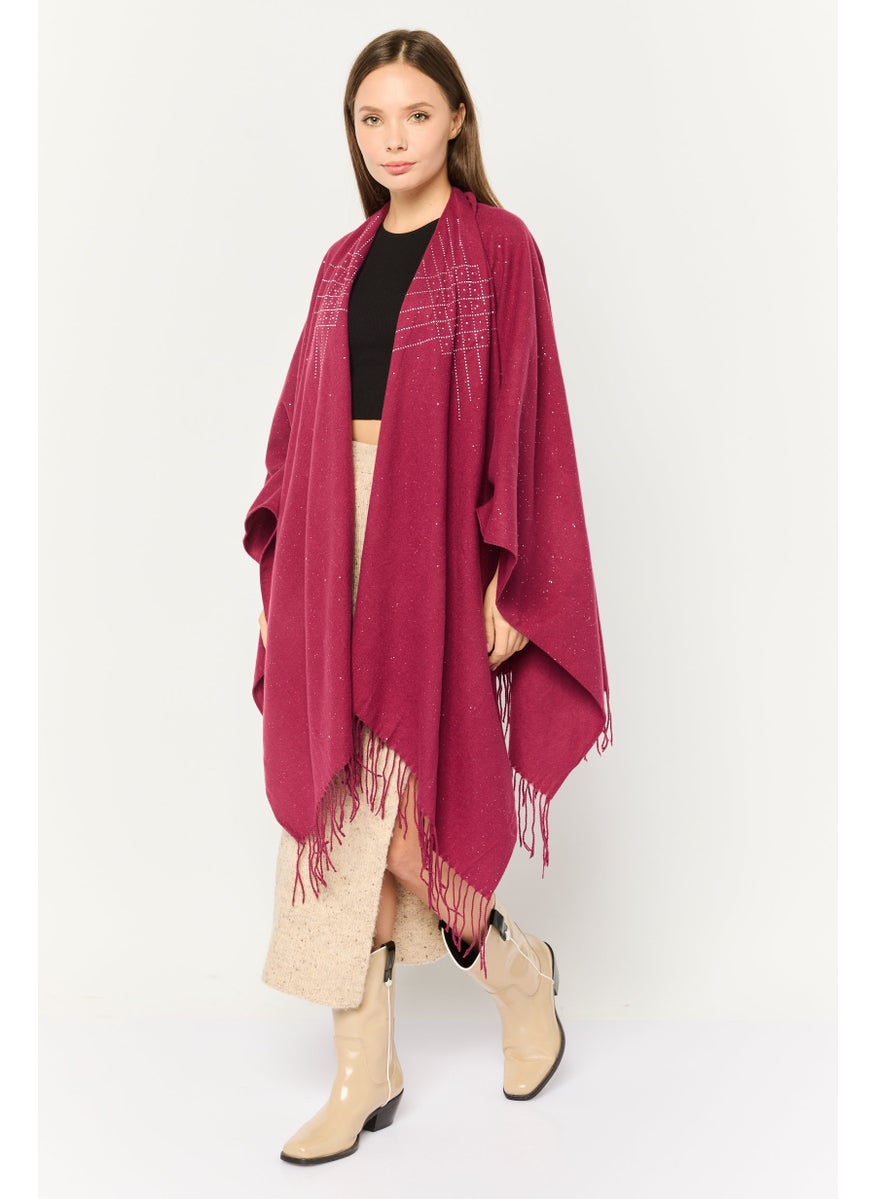 Women Textured Riana Poncho 135 L x 78 H cm, Maroon