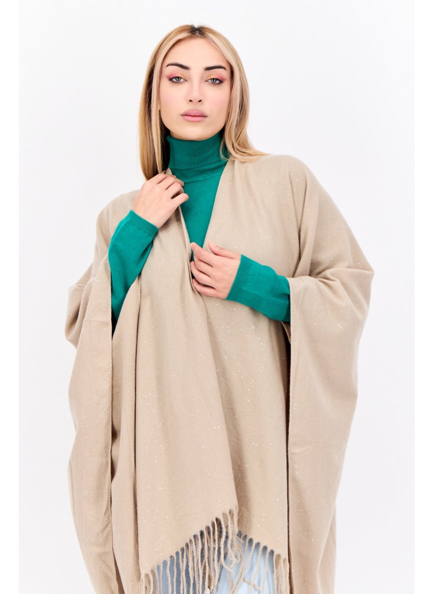 Women Plain Poncho Sweater, Taupe