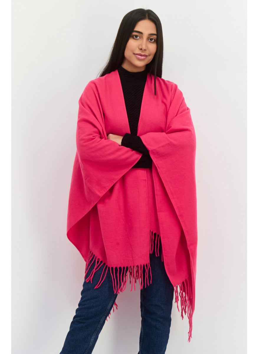 Women Solid Wrap Poncho, Fuchsia