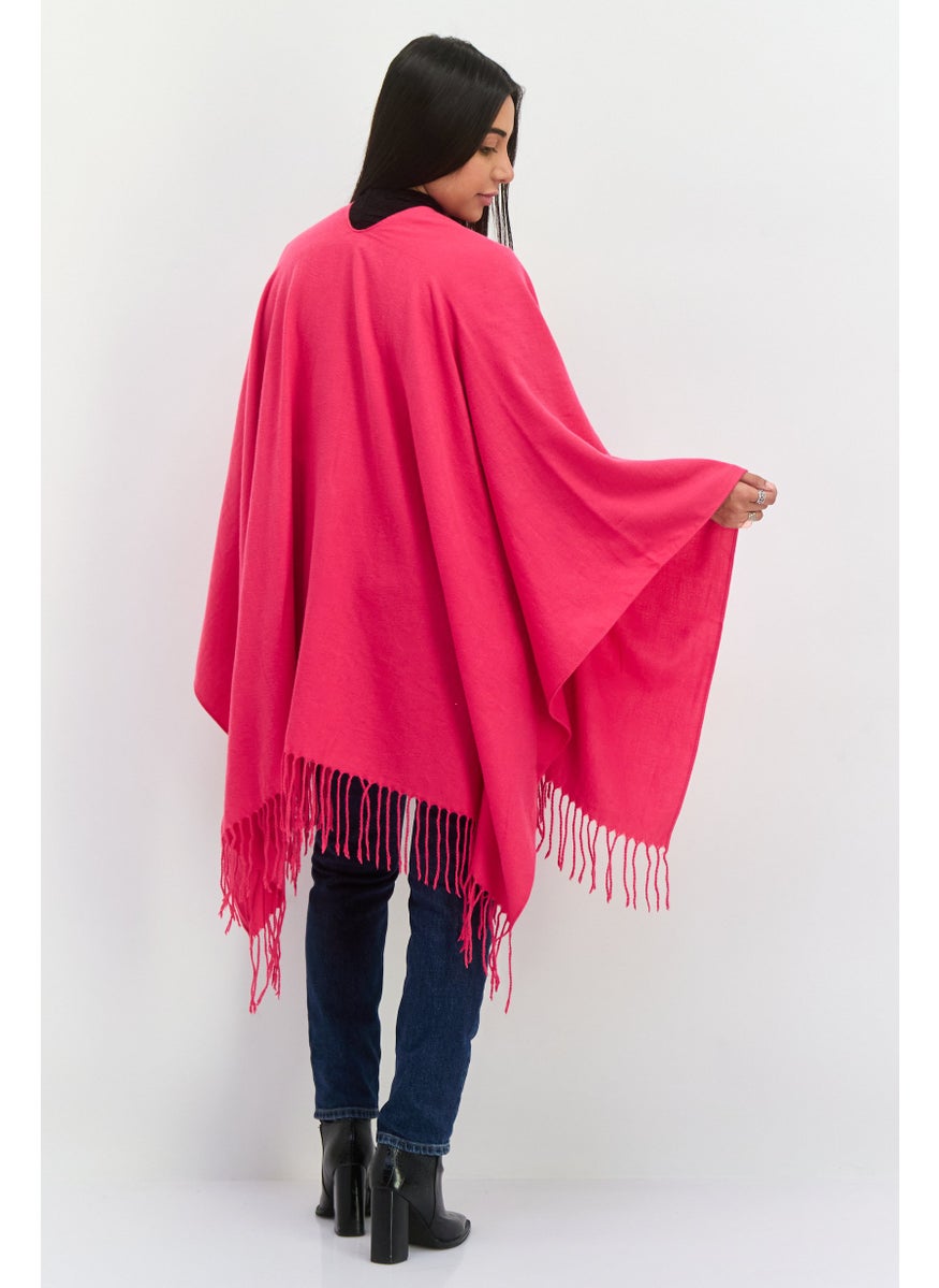 Women Solid Wrap Poncho, Fuchsia