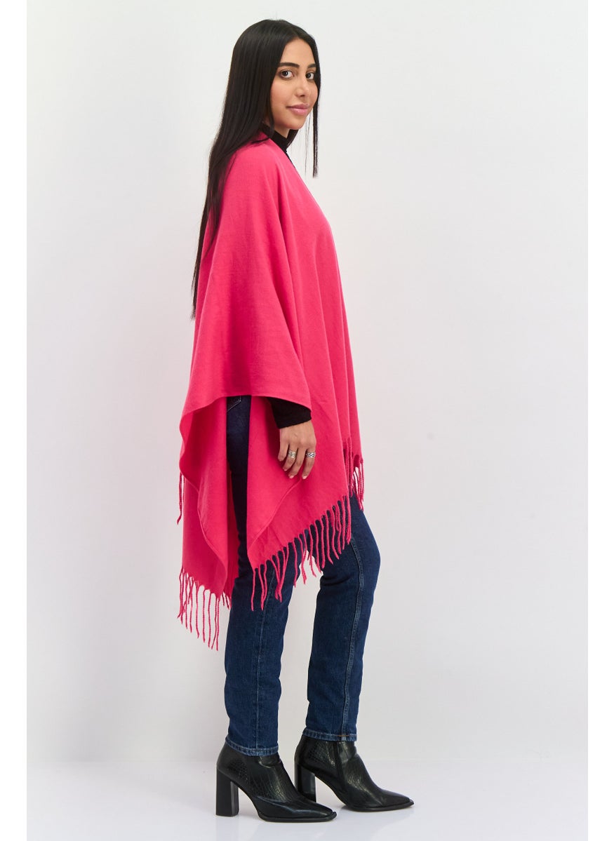 Women Solid Wrap Poncho, Fuchsia