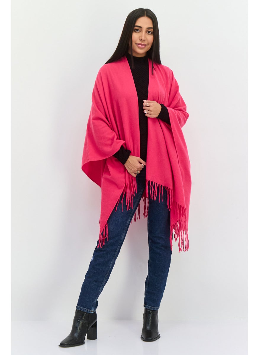 Women Solid Wrap Poncho, Fuchsia