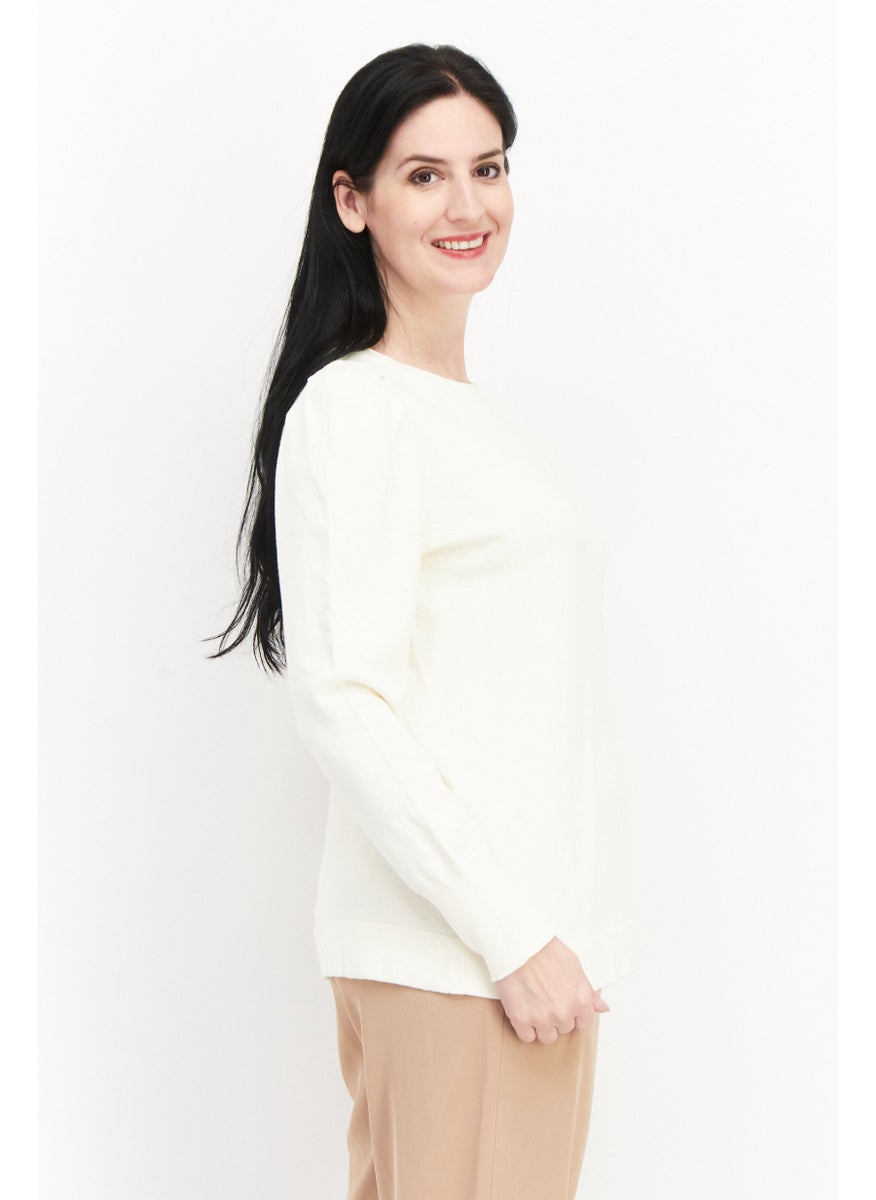Women Boat Neck Ribbed Sweatshirt, Beige