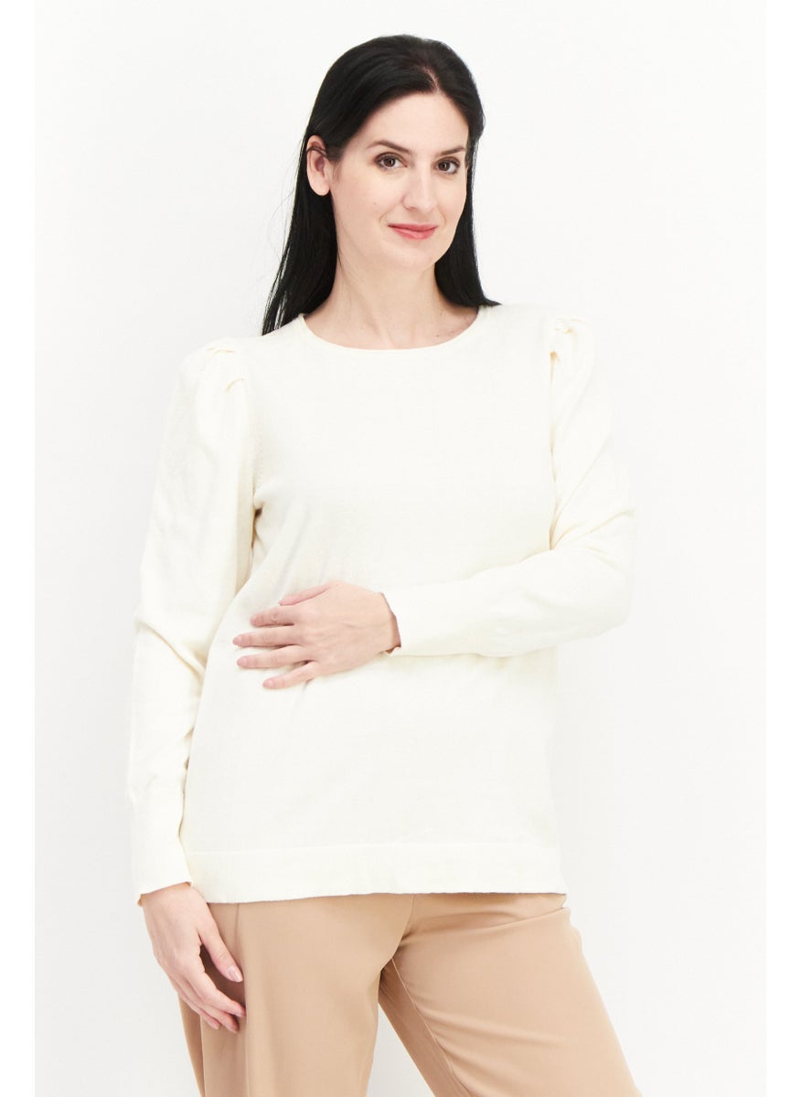Women Boat Neck Ribbed Sweatshirt, Beige