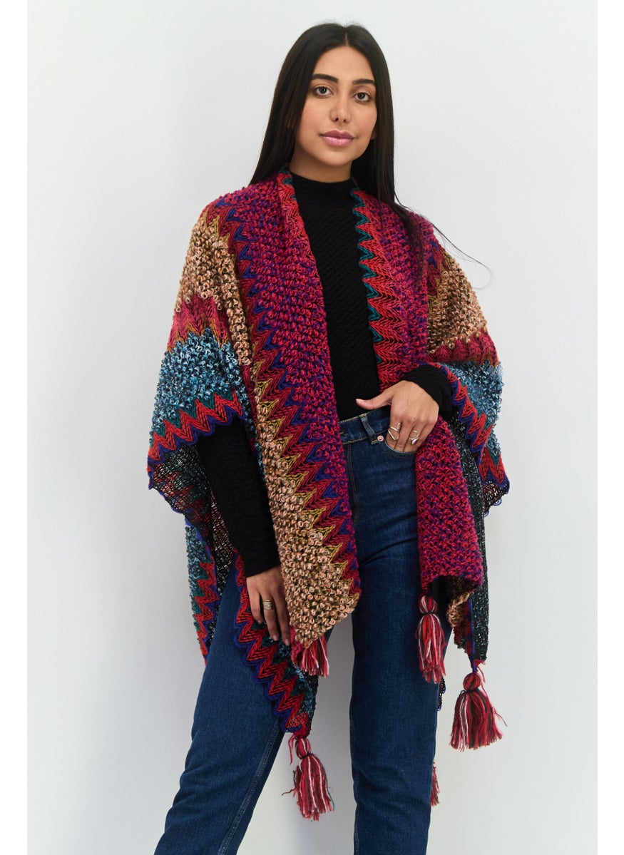 Women Textured Poncho, Blue