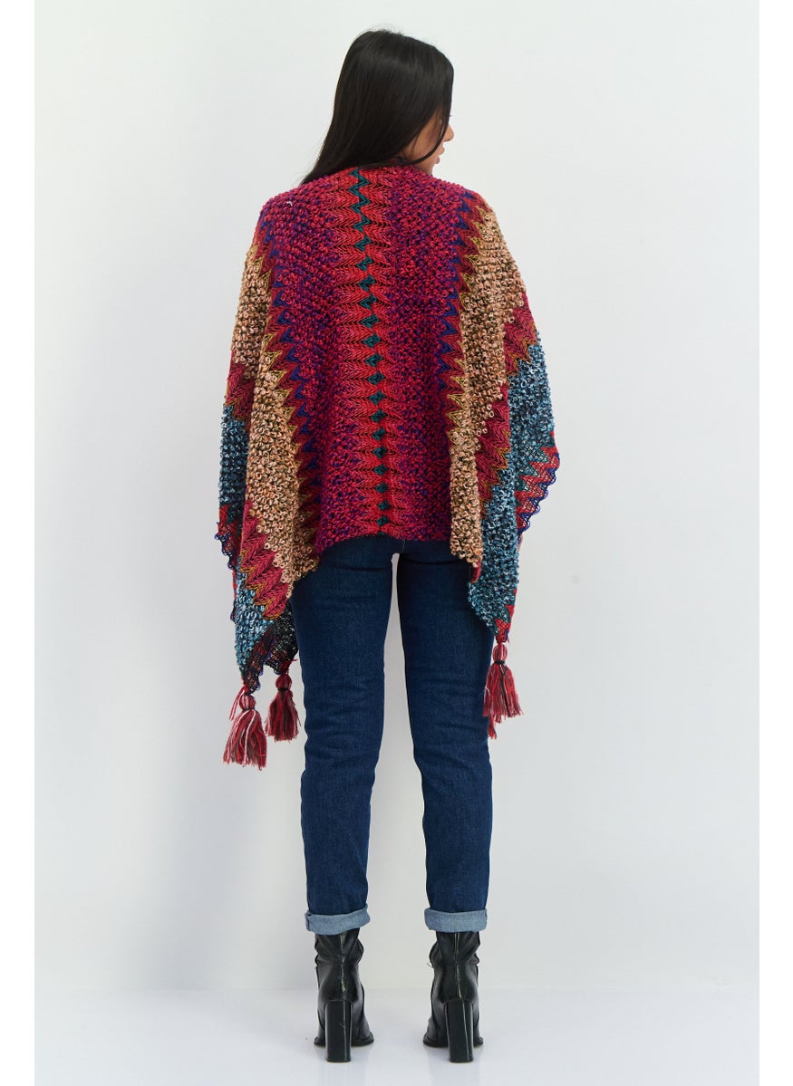 Women Textured Poncho, Blue