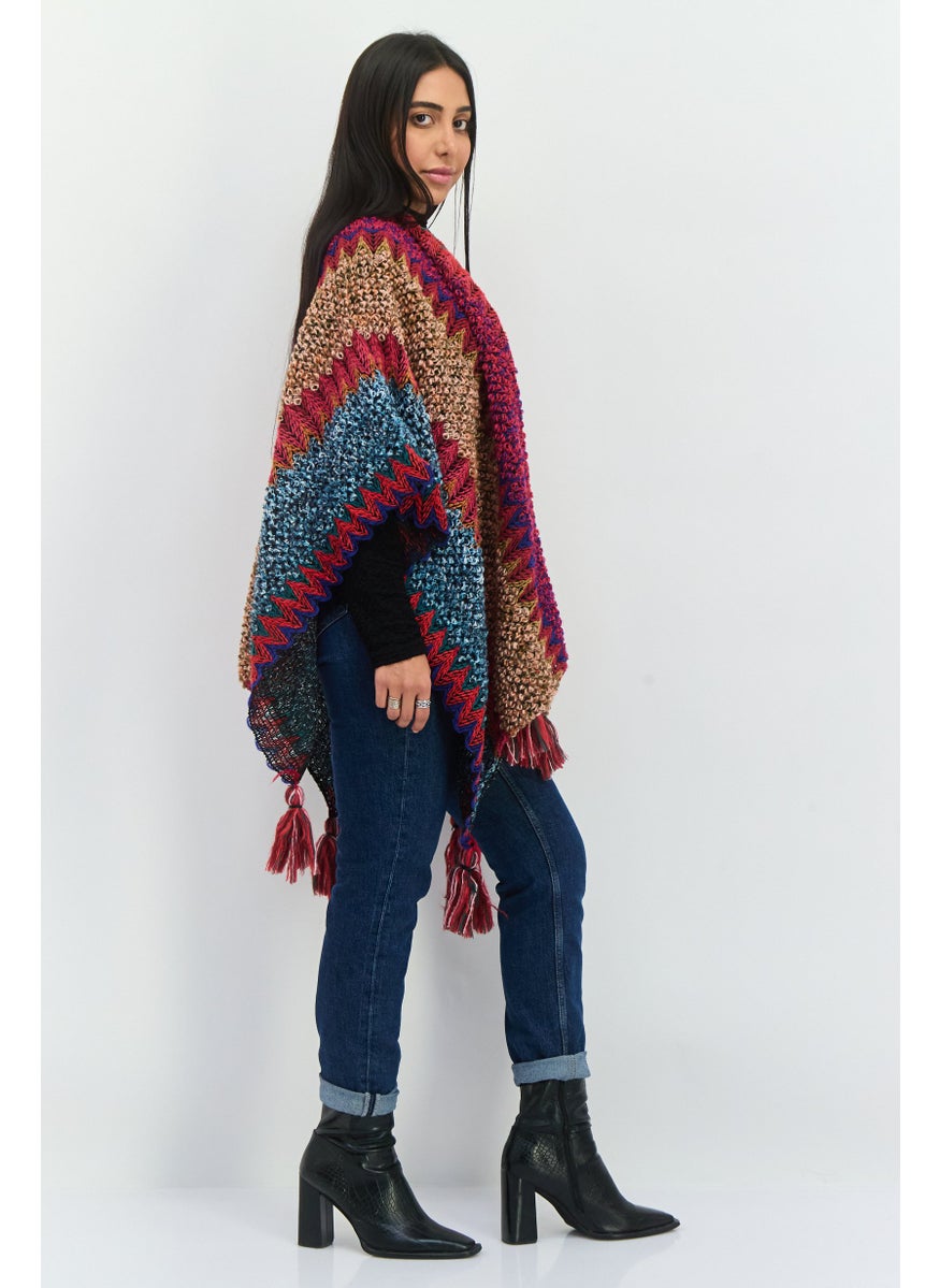 Women Textured Poncho, Blue
