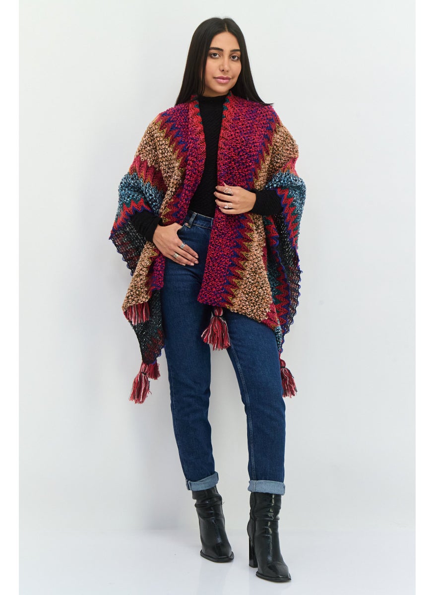 Women Textured Poncho, Blue