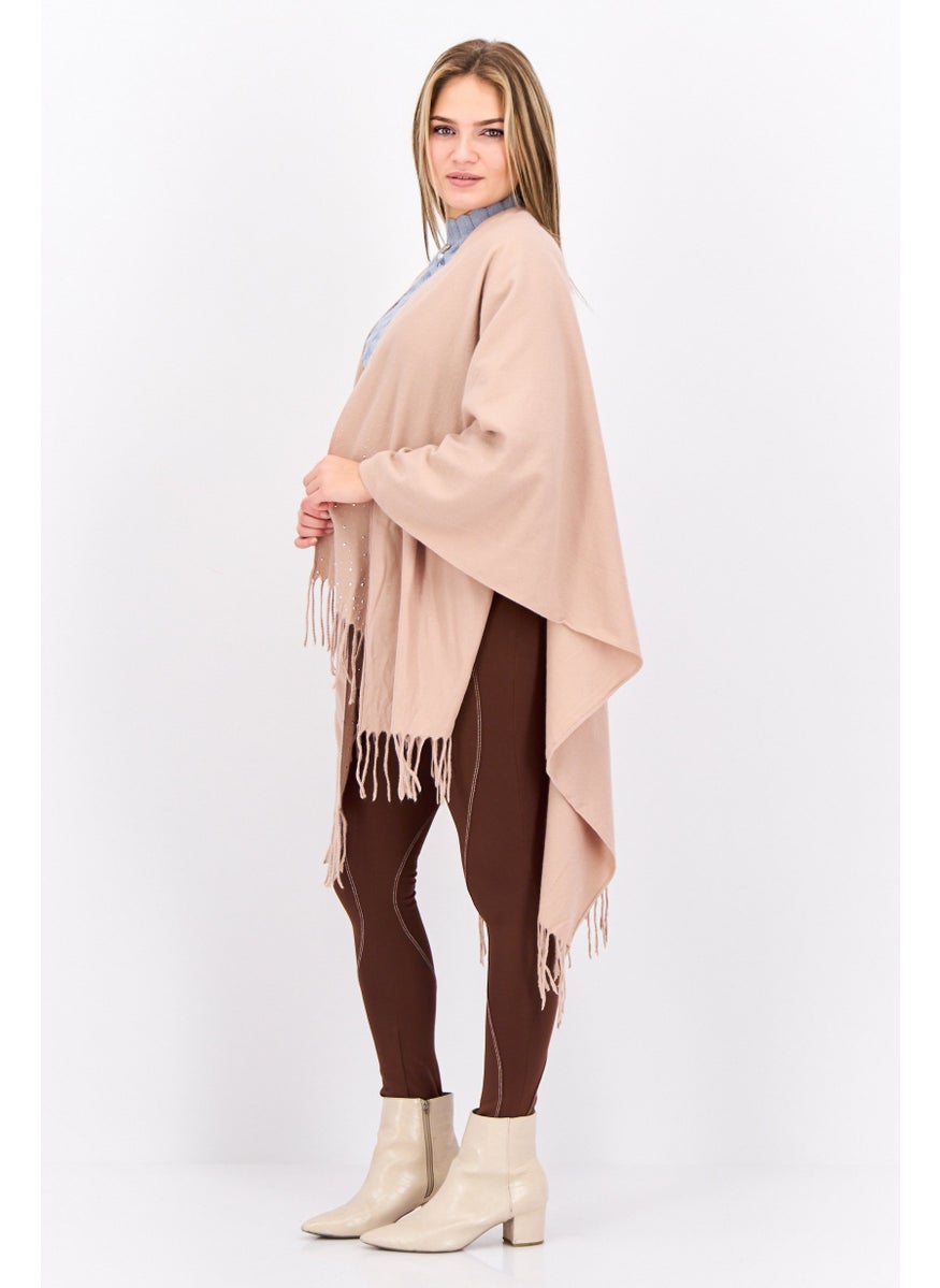Women Embellished Soft Poncho, Blush