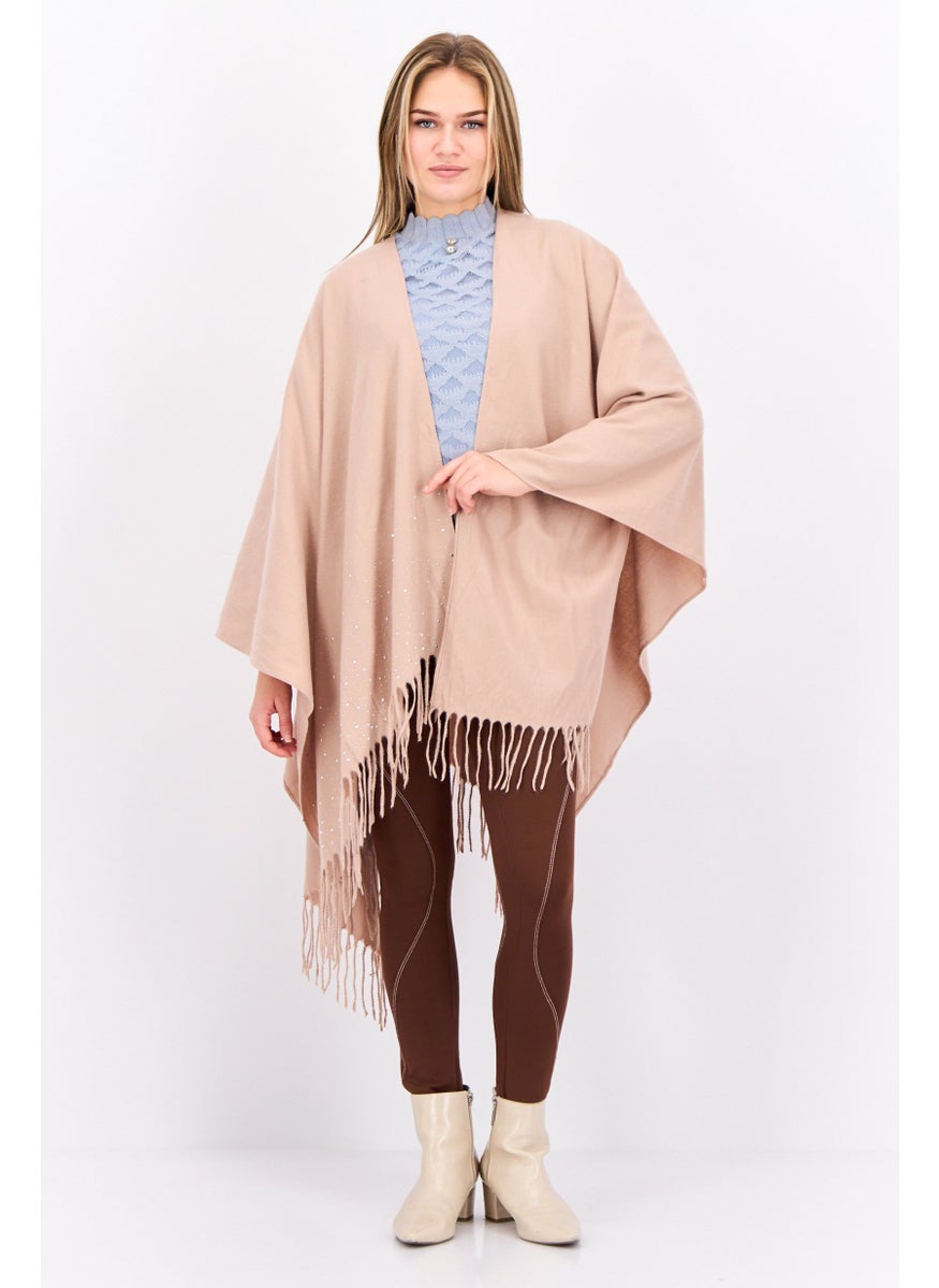 Women Embellished Soft Poncho, Blush