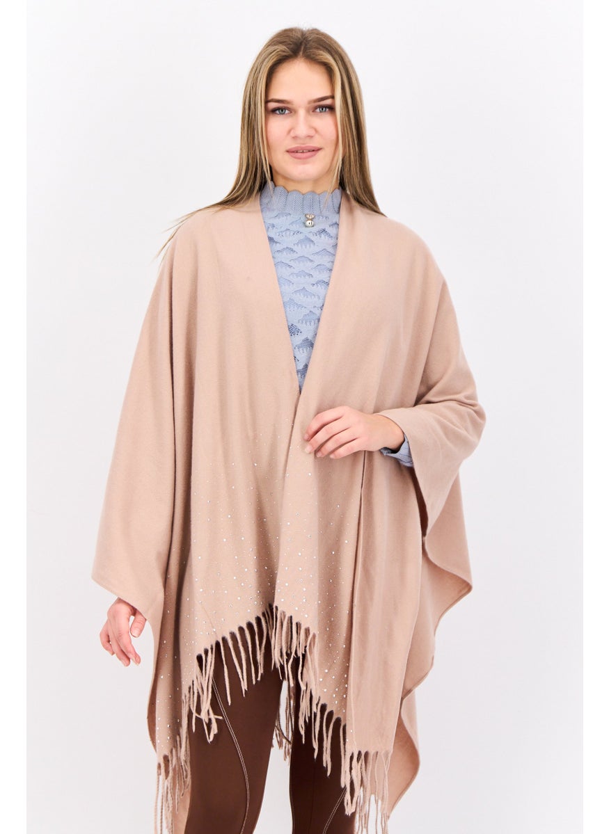 Women Embellished Soft Poncho, Blush