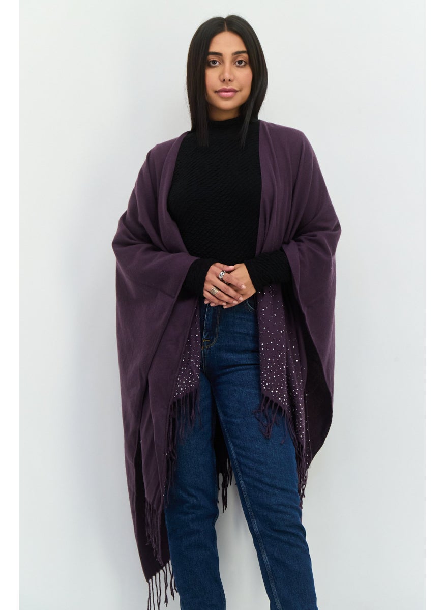 Women Textured Poncho, Purple